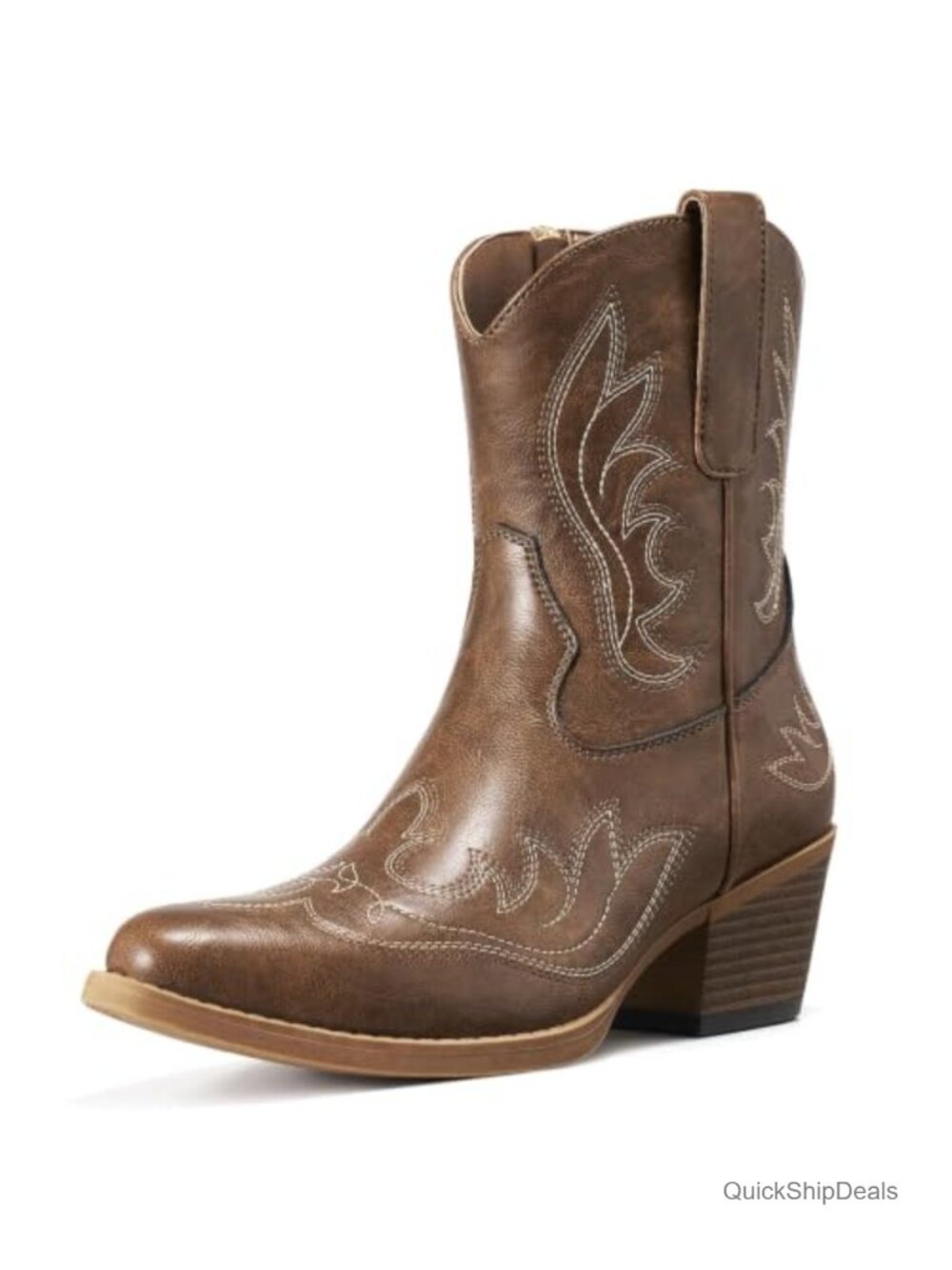 Women's Embroidered Snip Toe Ankle Cowboy Boots Zip Western Booties